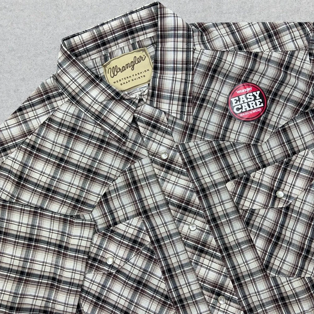 Wrangler Shirt Men's 3XL Brown White Plaid Pearl Snap Short Sleeve Cowboy NWT